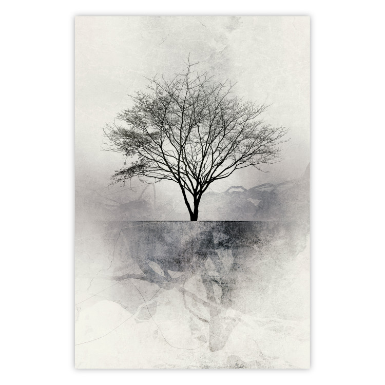 Wall Poster Landscape - Lonely Tree on an Abstract Light Gray Background 148902