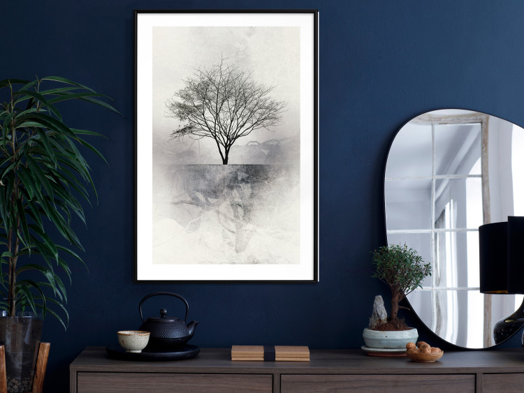 Wall Poster Landscape - Lonely Tree on an Abstract Light Gray Background 148902 additionalImage 14