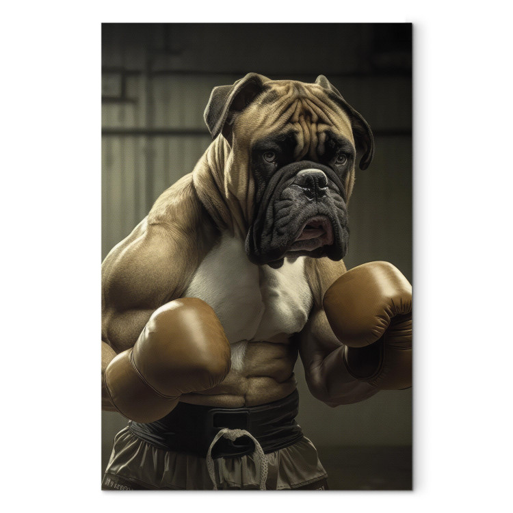 Canvas Print AI Boxer Dog - Fantasy Portrait of a Strong Animal in the Ring - Vertical 150102