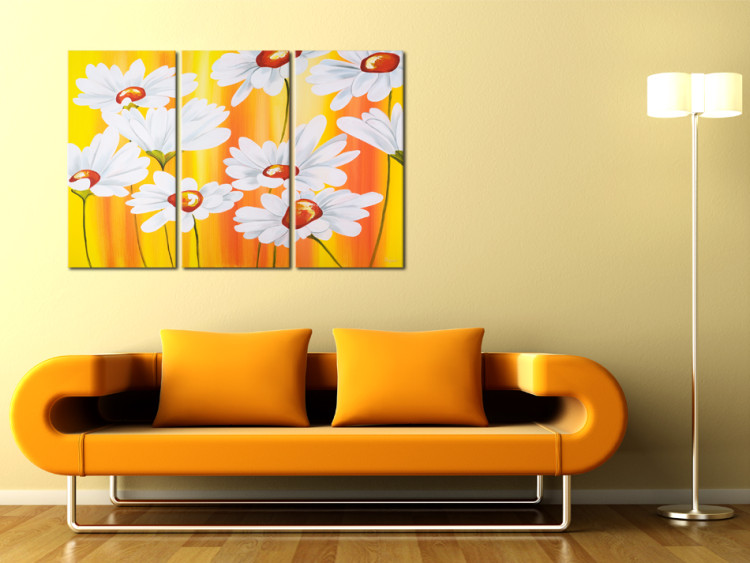 Canvas Art Print Sunny Daisies (3-piece) - White flowers on an orange background 48602 additionalImage 2