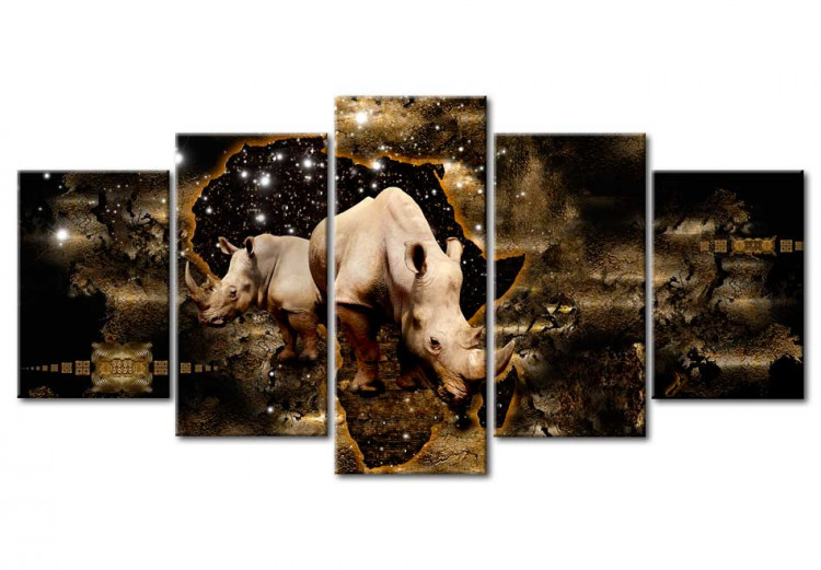 Canvas Print Golden Rhino (5 Parts) Wide 50002