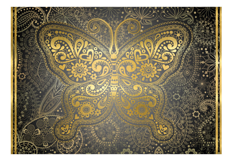 Photo Wallpaper Oriental Design - Butterfly Ornament in Oriental Style on a Black Background 60102 additionalImage 1
