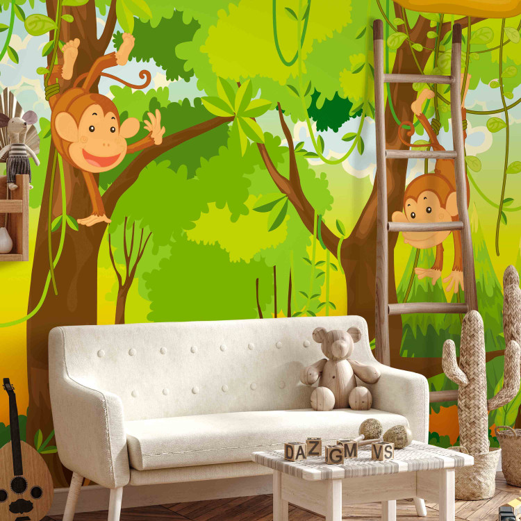 Wall Mural Fairy World - Jungle with monkeys on vines among trees for children 61202 additionalImage 3