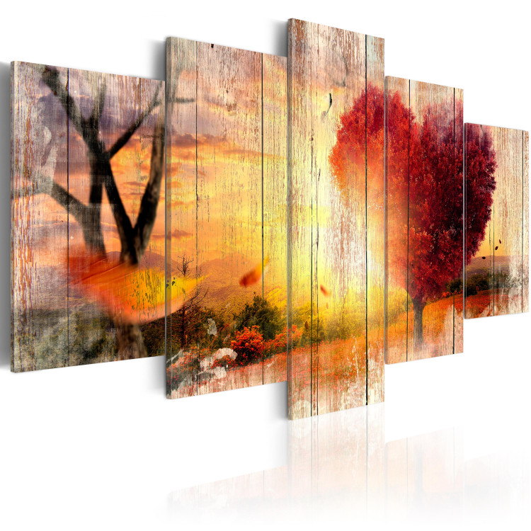 Canvas Autumn Love (5-piece) - Sunlit Meadow and Pink Leaves 93002 additionalImage 2