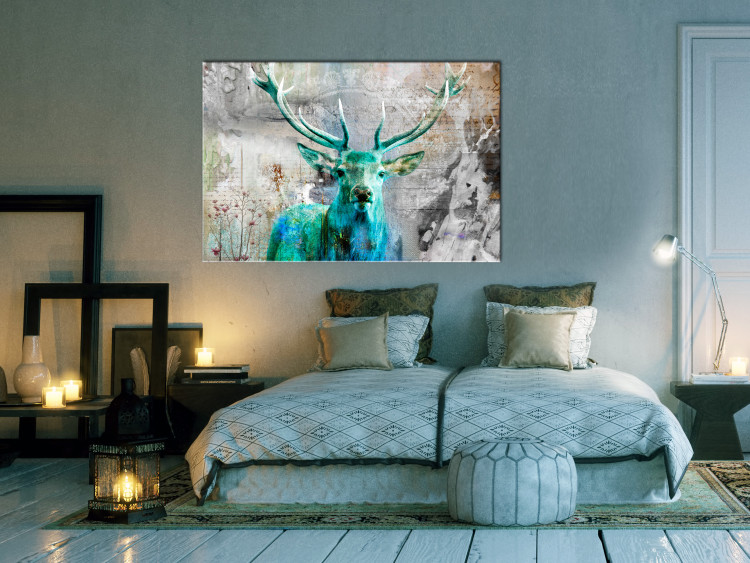 Canvas Print Green Deer (1-piece) - Stag and Nature on Variegated Background 106112 additionalImage 3