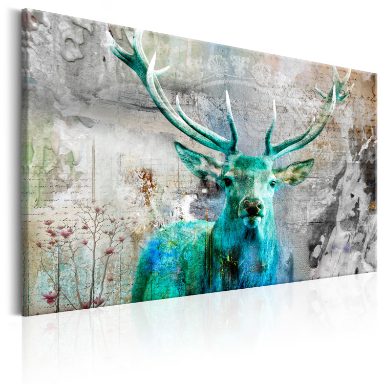 Canvas Print Green Deer (1-piece) - Stag and Nature on Variegated Background 106112 additionalImage 2