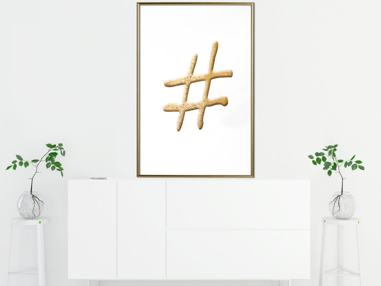 Wall Poster Golden Hashtag - simple composition with a quill symbol on a white background 118312 additionalImage 13