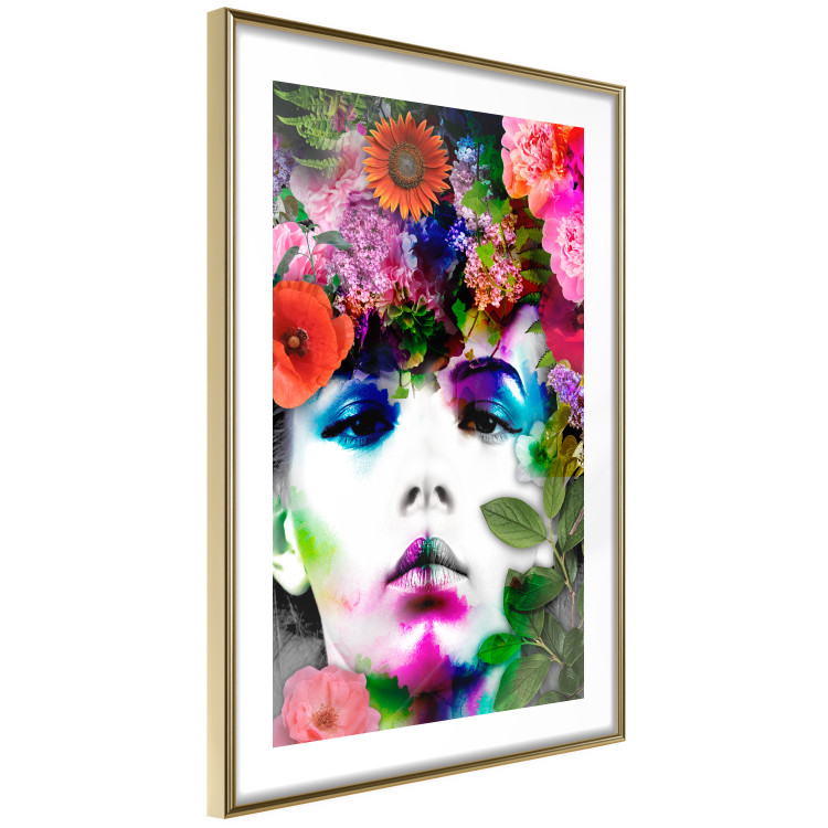 Wall Poster May - gray portrait of a female face surrounded by colorful flowers 122312 additionalImage 6