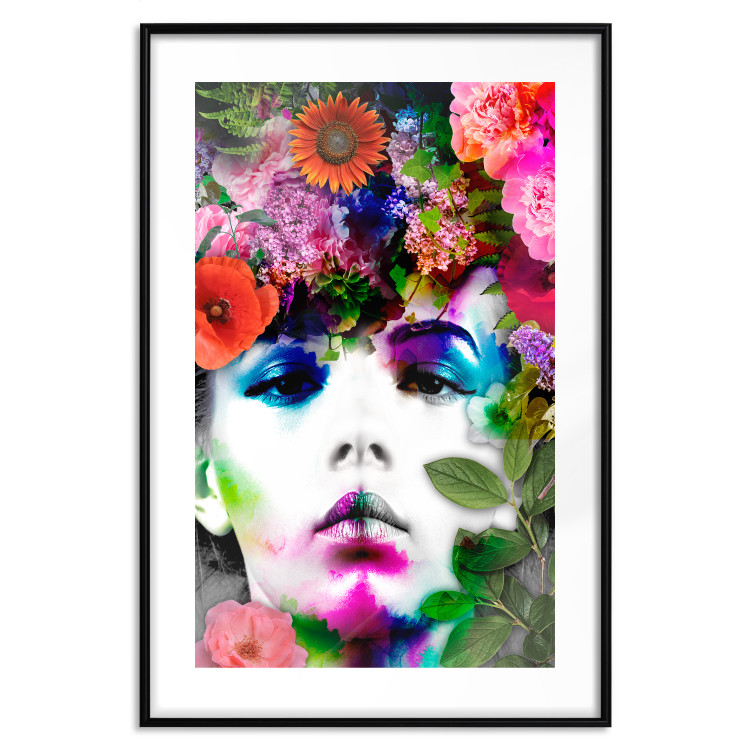 Wall Poster May - gray portrait of a female face surrounded by colorful flowers 122312 additionalImage 15