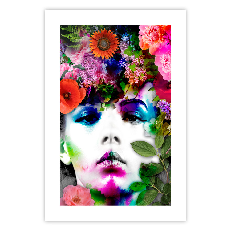 Wall Poster May - gray portrait of a female face surrounded by colorful flowers 122312 additionalImage 19