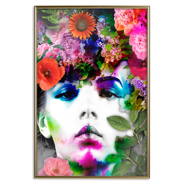 Wall Poster May - gray portrait of a female face surrounded by colorful flowers 122312 additionalImage 16