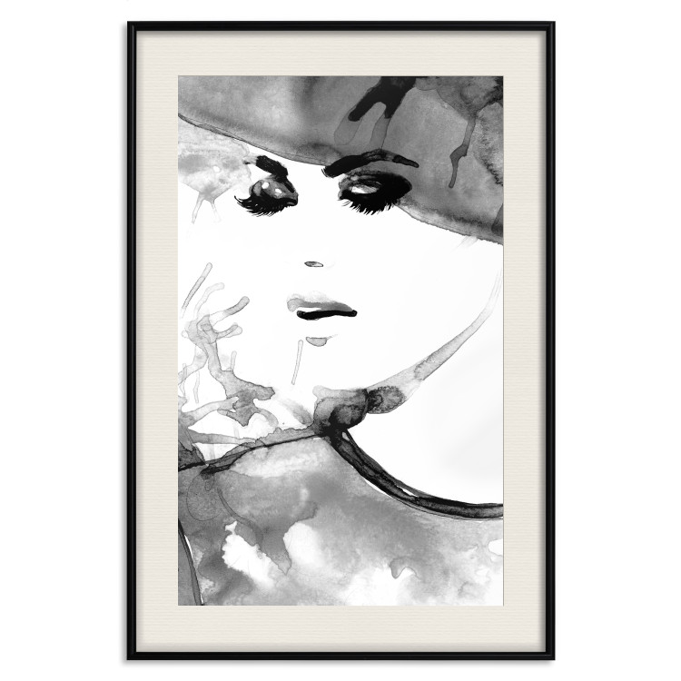 Poster Elegant Infatuation - black and white portrait of a woman in watercolor motif 123412 additionalImage 27