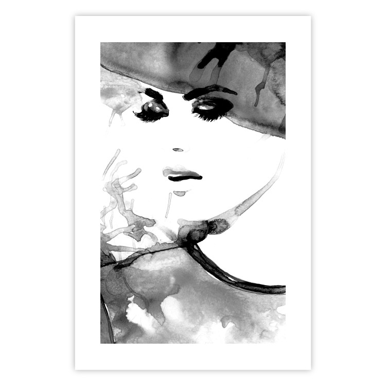 Poster Elegant Infatuation - black and white portrait of a woman in watercolor motif 123412 additionalImage 16