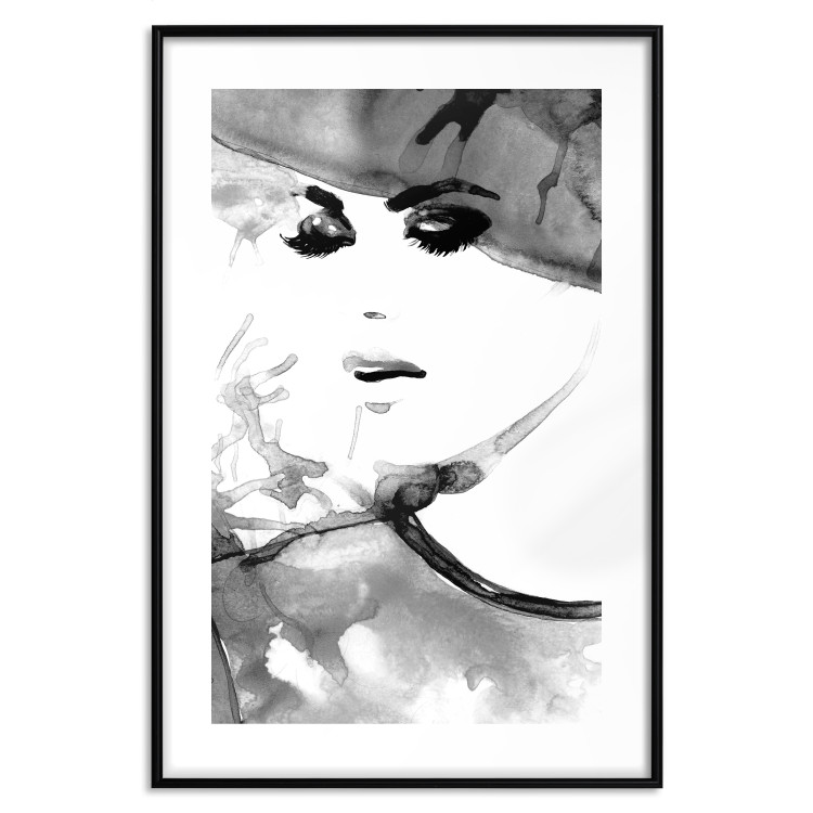 Poster Elegant Infatuation - black and white portrait of a woman in watercolor motif 123412 additionalImage 17