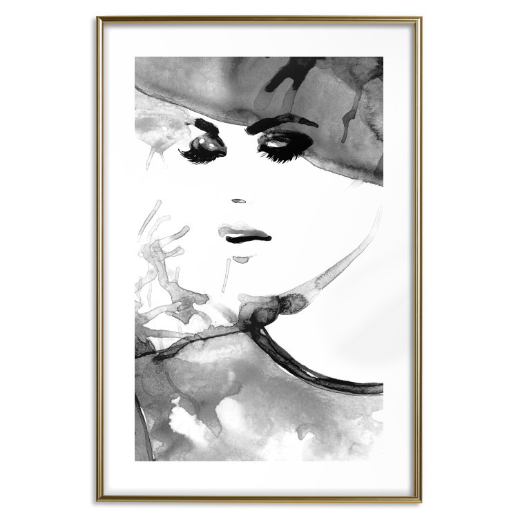 Poster Elegant Infatuation - black and white portrait of a woman in watercolor motif 123412 additionalImage 26