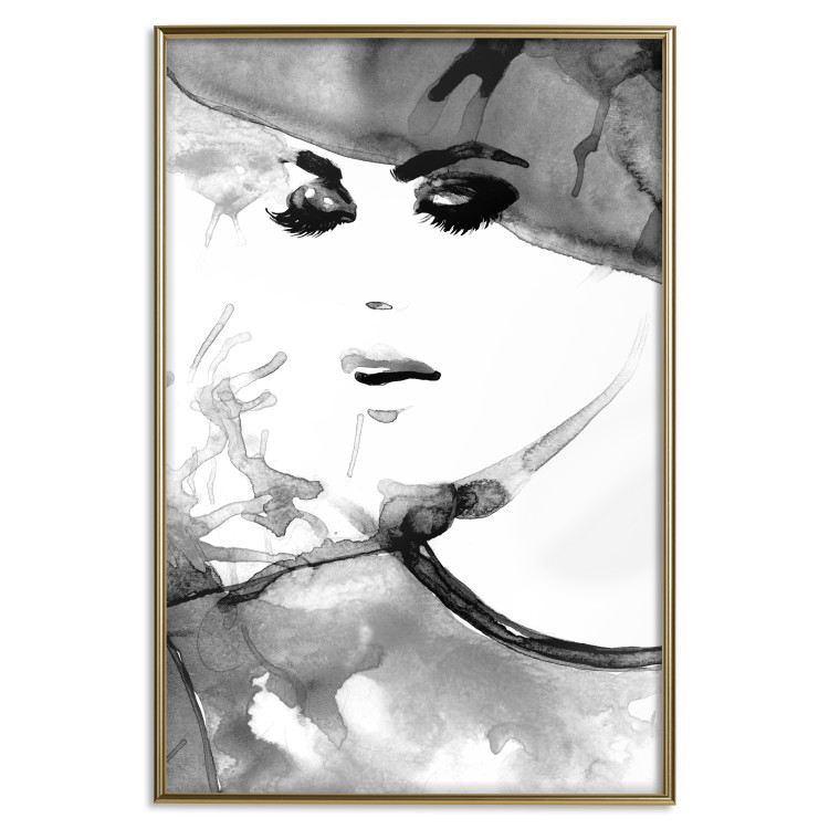 Poster Elegant Infatuation - black and white portrait of a woman in watercolor motif 123412 additionalImage 19