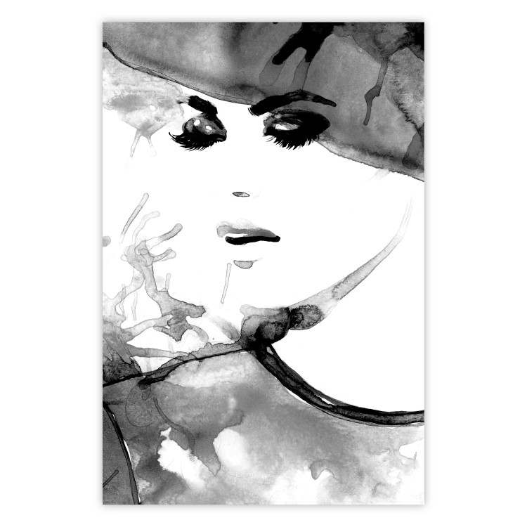 Poster Elegant Infatuation - black and white portrait of a woman in watercolor motif 123412
