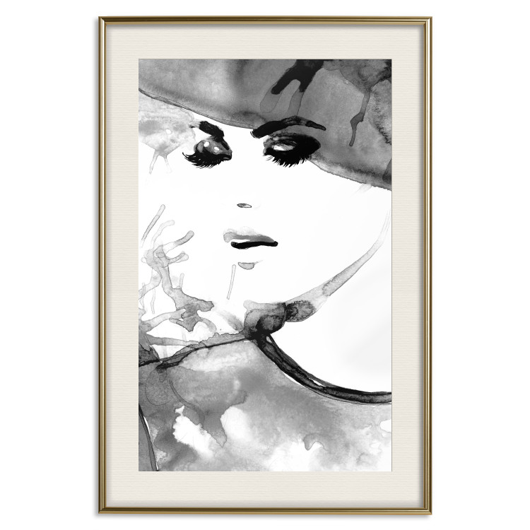 Poster Elegant Infatuation - black and white portrait of a woman in watercolor motif 123412 additionalImage 25