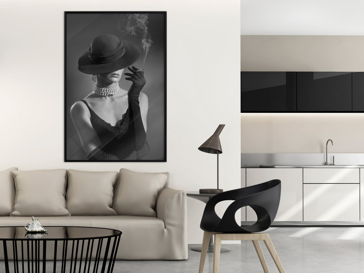 Wall Poster Black Elegance - elegant black and white portrait of woman with cigarette 123612 additionalImage 3