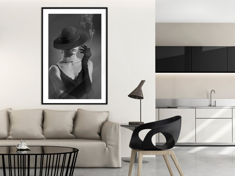 Wall Poster Black Elegance - elegant black and white portrait of woman with cigarette 123612 additionalImage 4