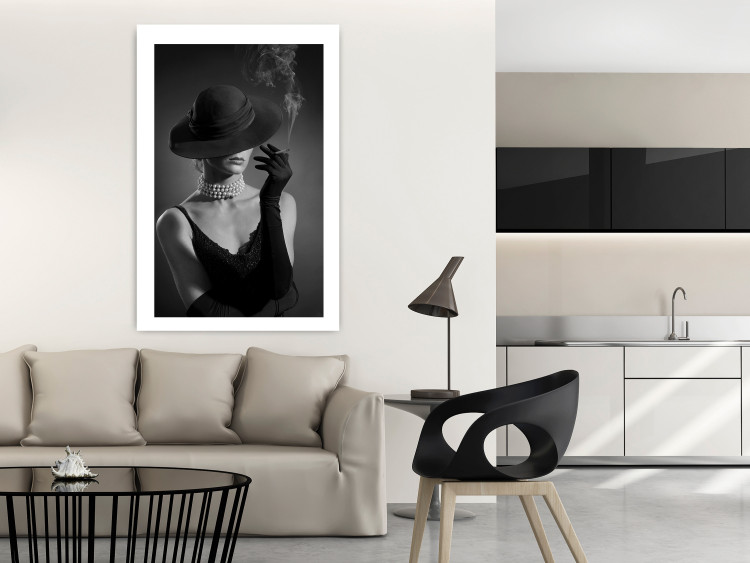Wall Poster Black Elegance - elegant black and white portrait of woman with cigarette 123612 additionalImage 2