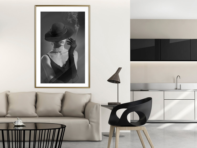 Wall Poster Black Elegance - elegant black and white portrait of woman with cigarette 123612 additionalImage 13