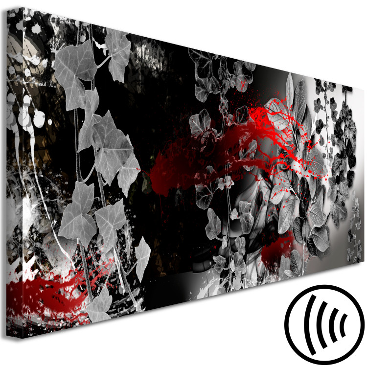 Canvas Grey leaves on black wall - abstraction with a red accent 127112 additionalImage 6