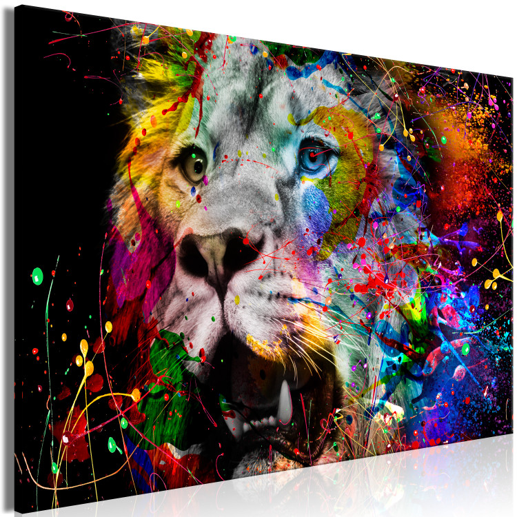 Canvas King of Kings (1-part) wide - futuristic lion on a black background 127912 additionalImage 2