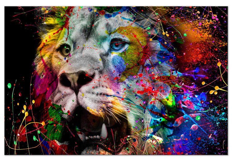 Canvas King of Kings (1-part) wide - futuristic lion on a black background 127912