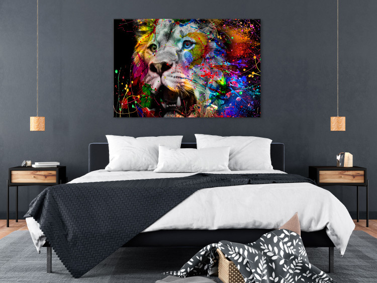 Canvas King of Kings (1-part) wide - futuristic lion on a black background 127912 additionalImage 3