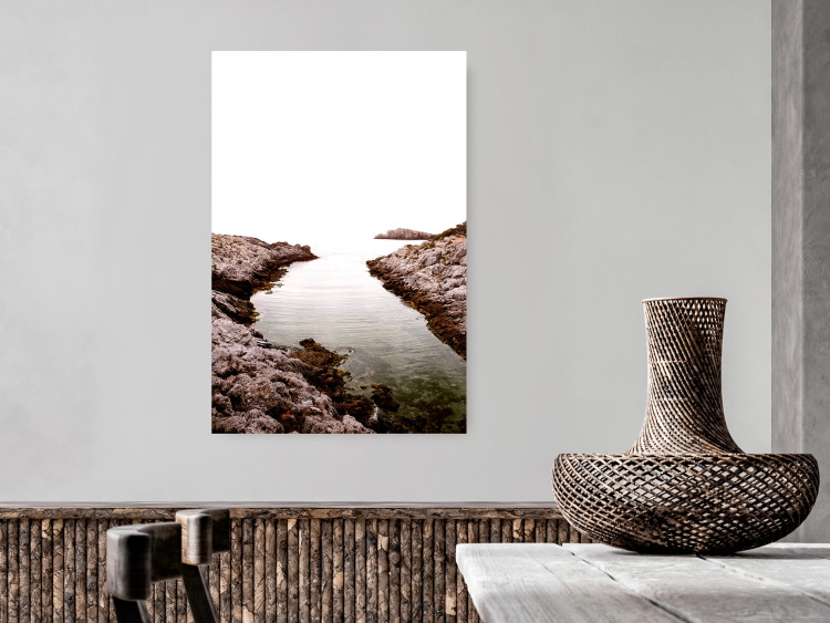 Wall Poster Rocky Harbor - landscape of rocky cliffs by water in mist 129612 additionalImage 2