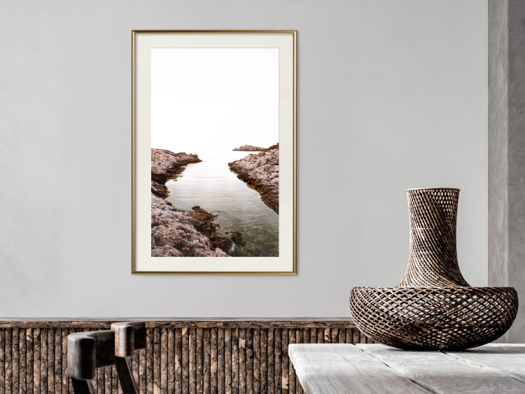 Wall Poster Rocky Harbor - landscape of rocky cliffs by water in mist 129612 additionalImage 22