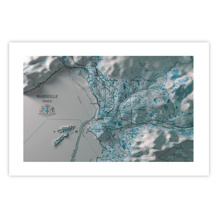 Poster Blue Marseille - map with blue streets and visible mountains 131812 additionalImage 19