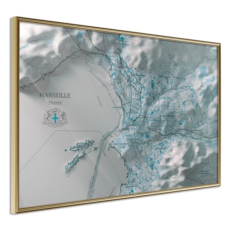 Poster Blue Marseille - map with blue streets and visible mountains 131812 additionalImage 12
