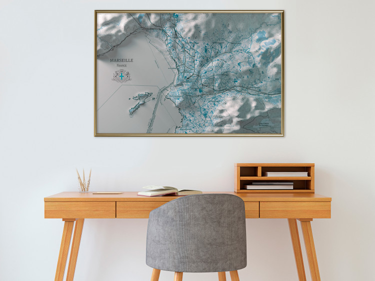 Poster Blue Marseille - map with blue streets and visible mountains 131812 additionalImage 7