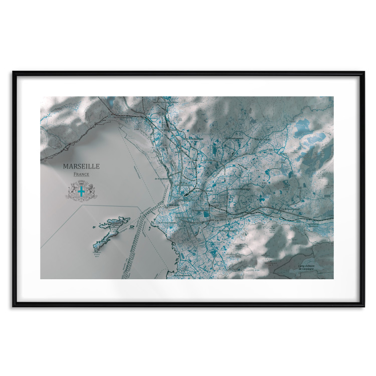 Poster Blue Marseille - map with blue streets and visible mountains 131812 additionalImage 17
