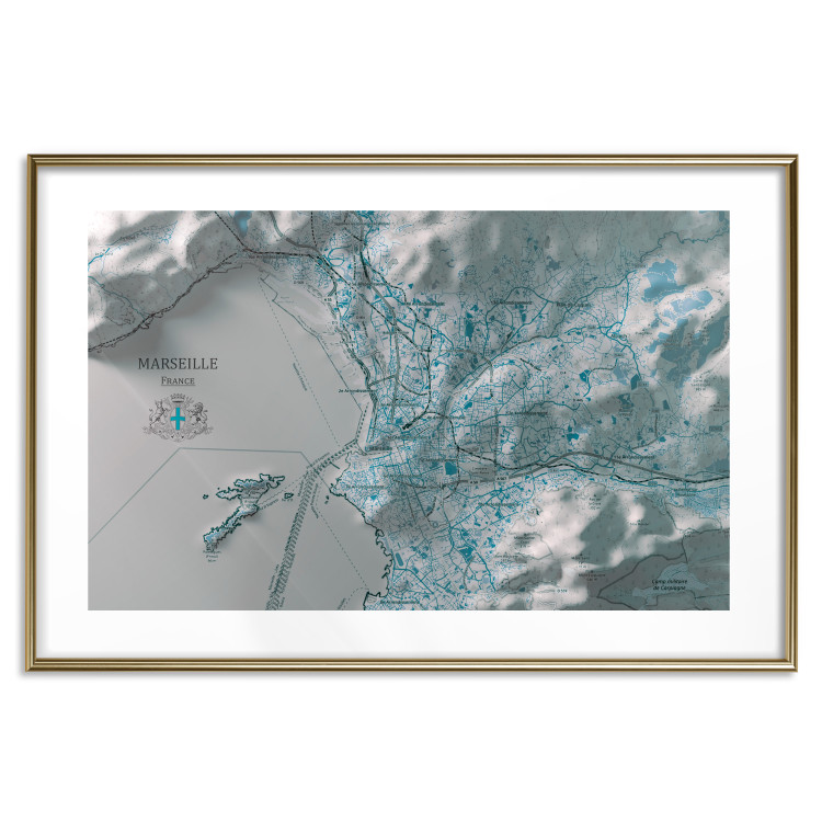 Poster Blue Marseille - map with blue streets and visible mountains 131812 additionalImage 14