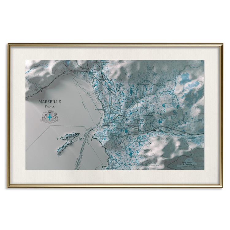 Poster Blue Marseille - map with blue streets and visible mountains 131812 additionalImage 20