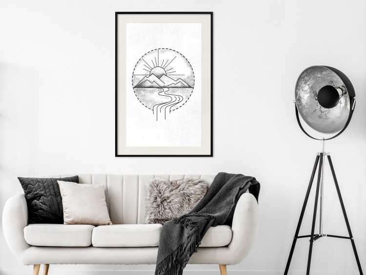 Wall Poster Mountain Sketch - black and white mountain landscape on a solid white background 131912 additionalImage 24