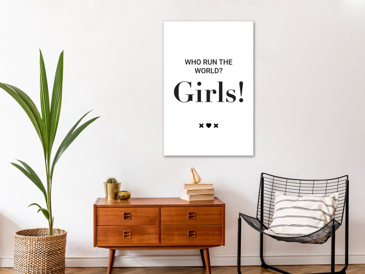 Canvas Art Print Who rules the world? Girls! - black and white graphic and inscription 134212 additionalImage 3