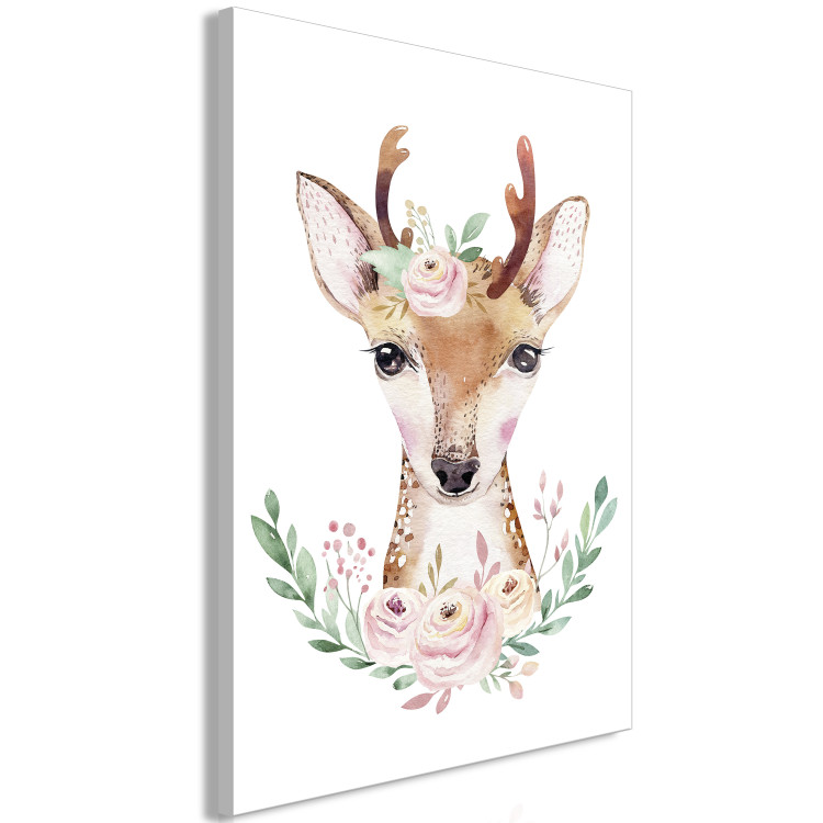 Canvas Art Print Deer with flowers - a colorful illustration with a pet for children 135712 additionalImage 2