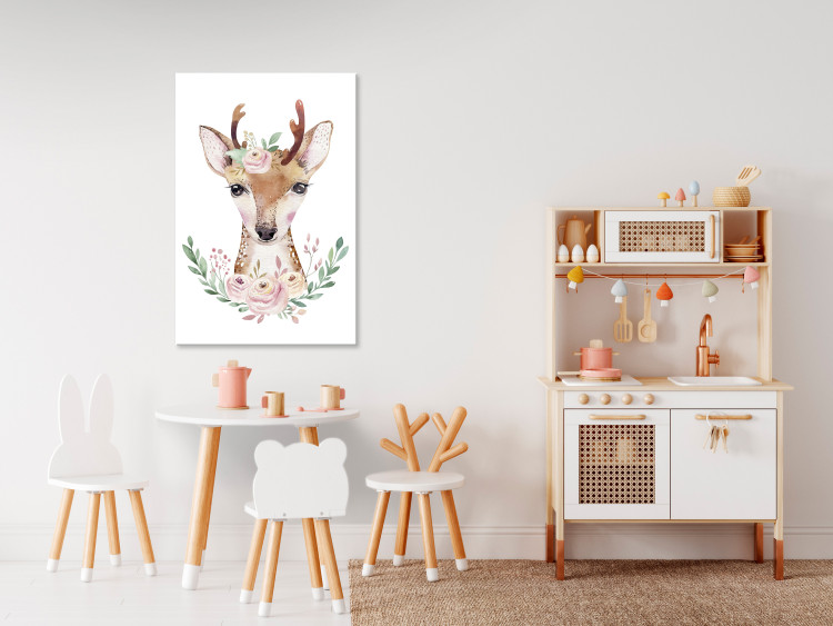 Canvas Art Print Deer with flowers - a colorful illustration with a pet for children 135712 additionalImage 3