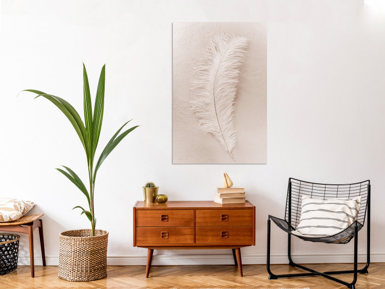 Canvas White feather on a beige counter - Scandi Boho style composition 136512 additionalImage 3