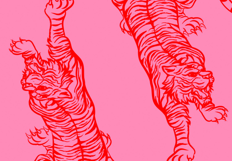 Canvas Print Dancing Tigers (1-piece) Vertical - wild cats on a pink background 142612 additionalImage 5