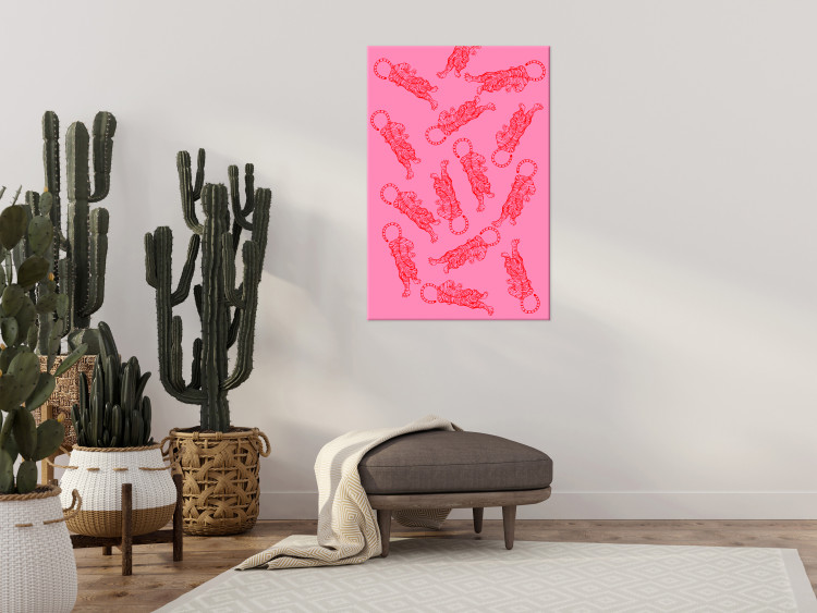 Canvas Print Dancing Tigers (1-piece) Vertical - wild cats on a pink background 142612 additionalImage 3