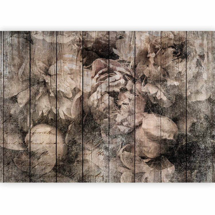 Photo Wallpaper Vintage - flowers in beige tones on a textured background of wood planks 144112 additionalImage 1