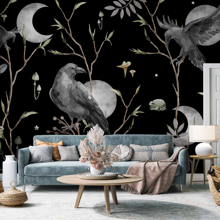 Photo Wallpaper Magic Dream - Enchanted Ravens in the Branches Against the Background of Moons 146012