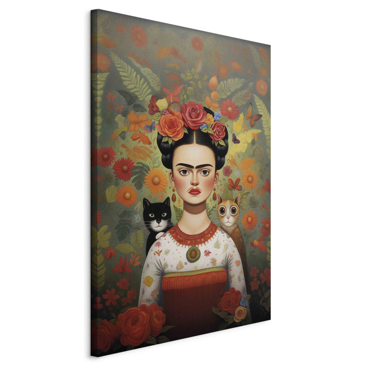 Large canvas print Cartoon Frida - A Colorful Portrait of the Artist With Two Cats [Large Format] 152212 additionalImage 3