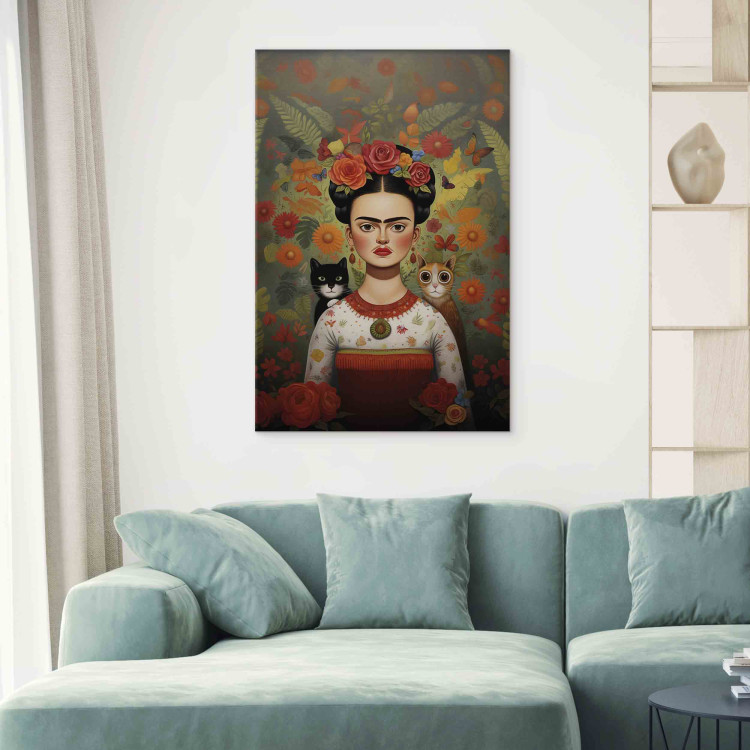 Large canvas print Cartoon Frida - A Colorful Portrait of the Artist With Two Cats [Large Format] 152212 additionalImage 5