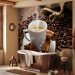 Wall Mural Coffee - grains scattered near cup on wooden background for kitchen 60212 additionalThumb 8